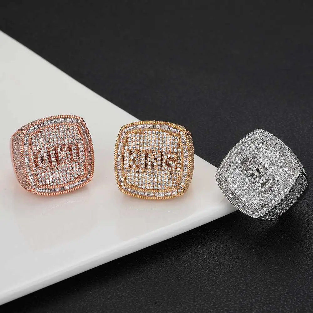 Hip Hop Personalised Custom Name Ring Bling CZ Stone Square Shape Letter Rings for Women Men