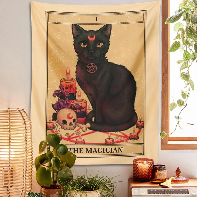 Magic Cat Tapestry Wall Hanging Mysterious Divination Witchcraft moon Black Cool Decor Home decoration Tapestries Wall Art Decor tapestry decorations
