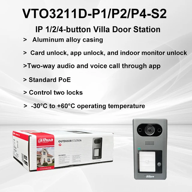 Dahua VTO3211D-P1/P2/P4-S2 1/2/4 Button 2MP PoE Intercom Video With Night Vision Card/APP Unlock IP65 & IK08 IP Villa Doorbell 2