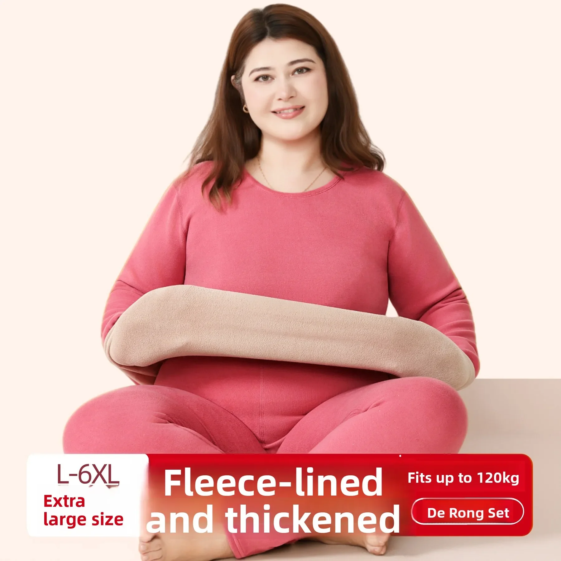 Plus Size Women's Thermal Underwear Set Fleece Lined Thickened One-Piece Lamb Velvet Anti-Cold Winter Clothes Long Sleeve