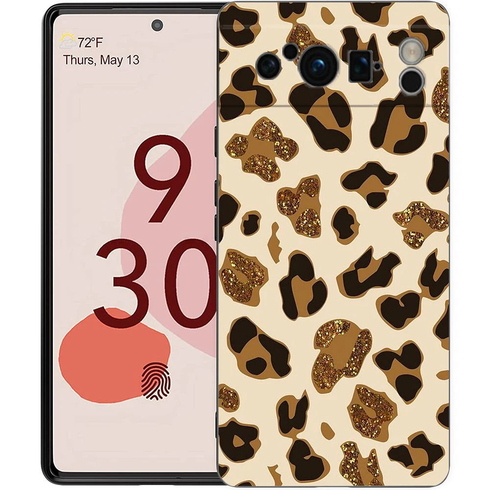 Black Shockproof TPU Phone Case with Fashion Tiger and Leopard Print Design