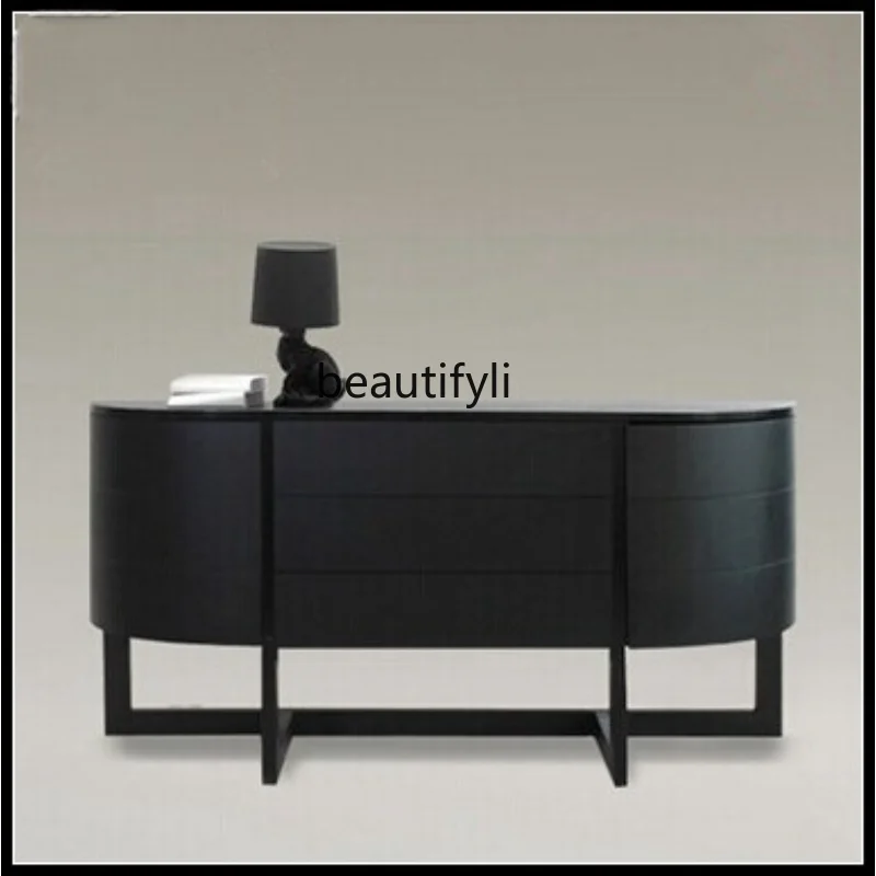 

yj Personality Creative Fashion Sideboard Cabinet Arc Sideboard Cabinet Entrance Cabinet Black Oak Modern Sideboard Cabinet