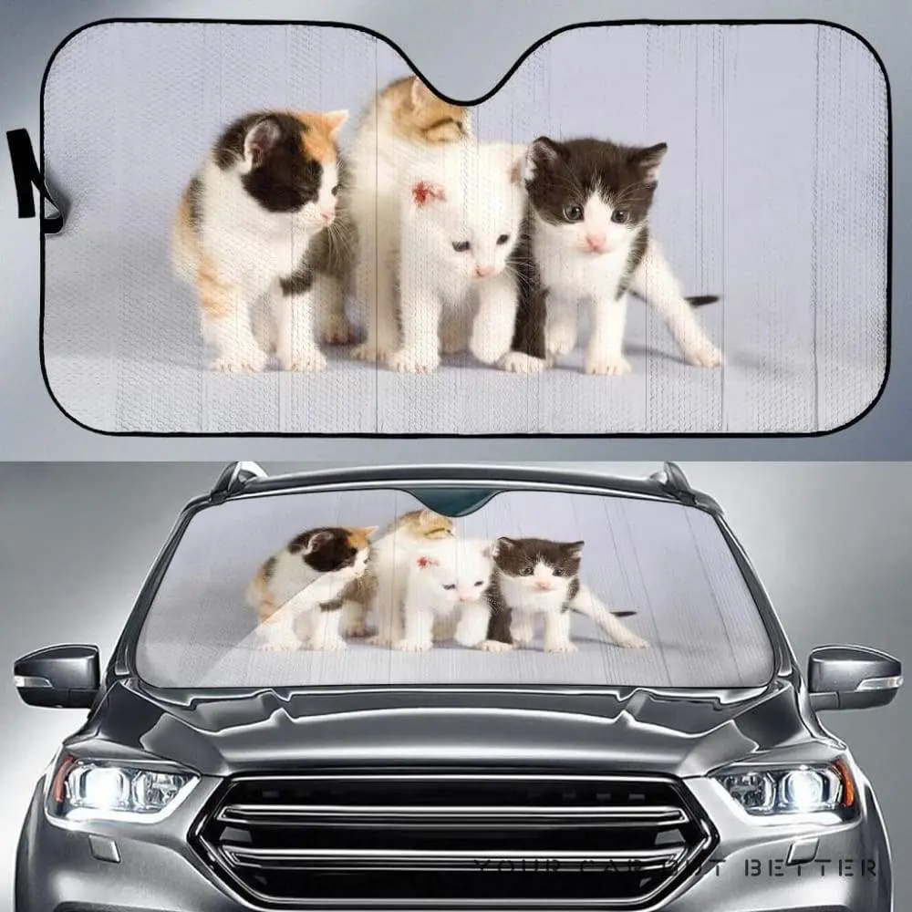 

Cute Cats Playing Together Image Print Cat Lover Car Sunshade, Baby Cats Cute Kittens Image Print Auto Sun Shade, Cat Mom Windsh