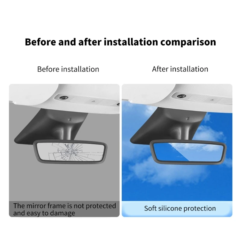Silicone Screen Cover Rearview Mirror Protective Frame Compatible for Model 3/Y Soft Protector Interior Accessories