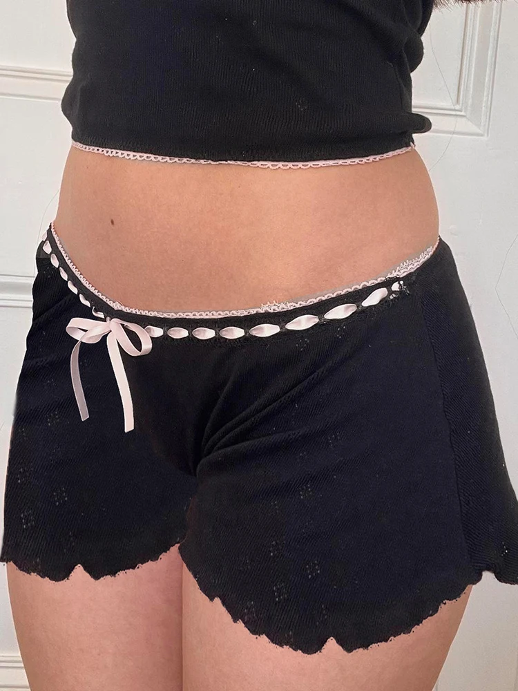 IAMSURE Sweet Cute Slim Bandage Shorts Sexy Casual Bow Drawstring Low-Waisted Shorts Women 2024 Summer Fashion Streetwear Ladies