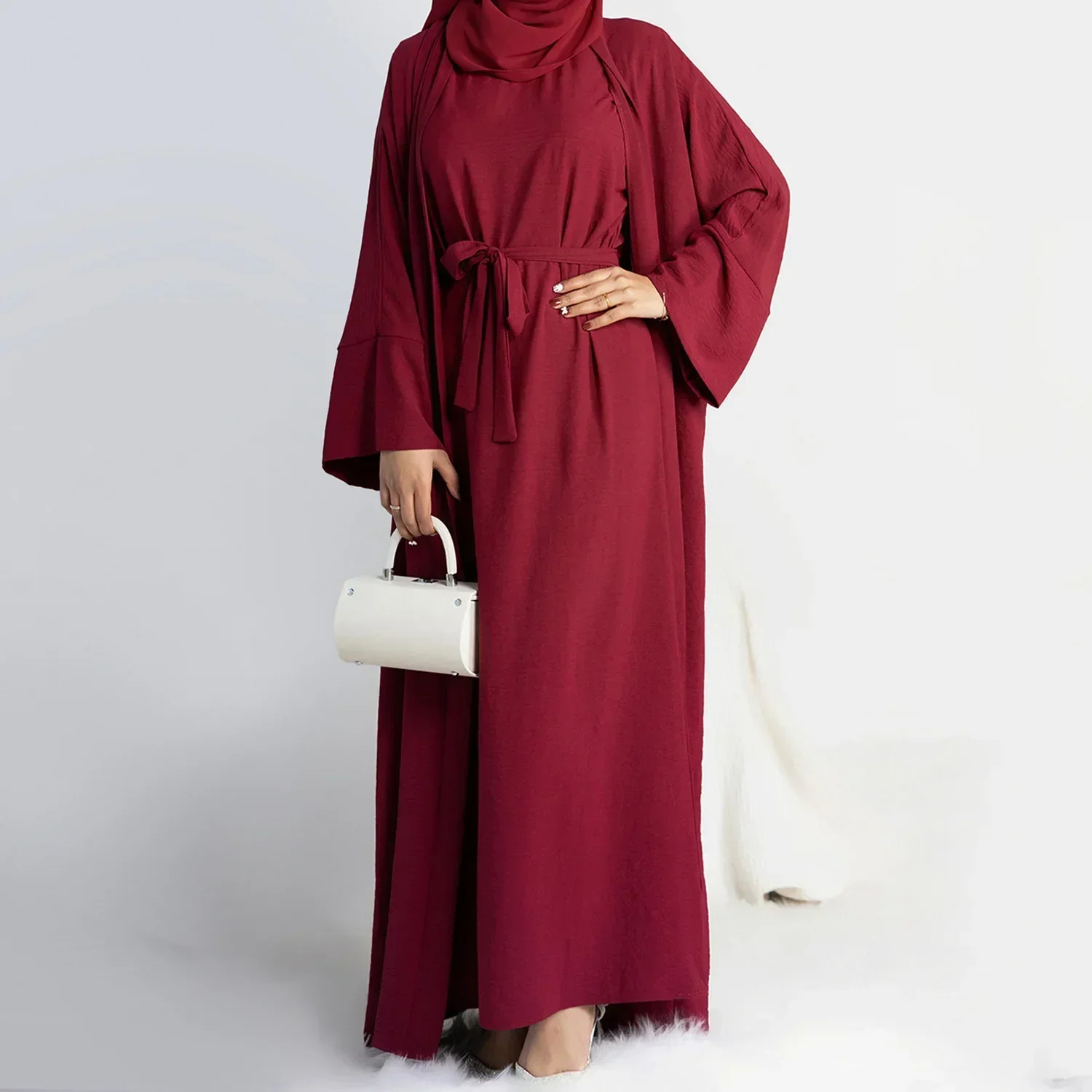 2 Piece Kimono Abaya Set Matching Muslim Sets Ramadan Plain Abayas for Women Dubai Turkey Inner Hijab Dress African Islam Outfit