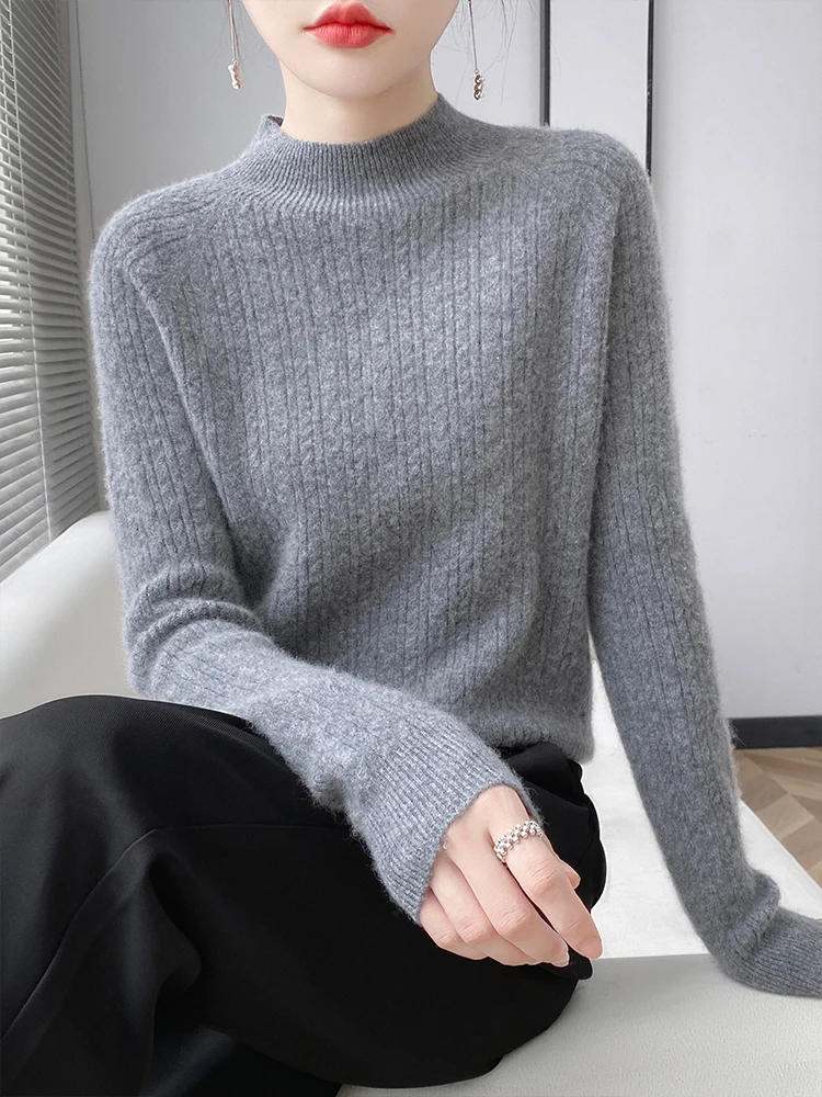 

Seamless Pure Australian Wool Sweater In Autumn And Winter Half-High Collar Jumper Old Money Style Women Classic Model knitwear