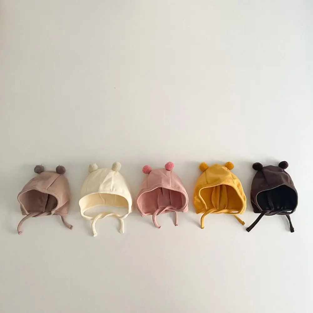 Thin Windproof Baby Bear Ear Protection Hat No Brim Pullover Style Newborn Infant Hats Cartoon Design Cotton Thickened