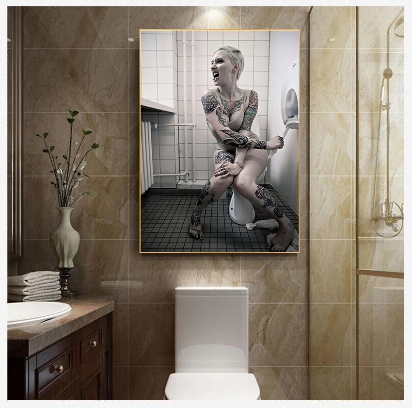 Drinking Sexy Fashion Woman Bling Toilet Roll Paper Wall Arts Bar Bathroom  Decor
