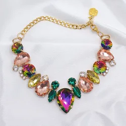 Gold Chain Dog Collar with Adjustable Diamond Accents - Stainless Steel Necklace - S 18x28cm (Color)