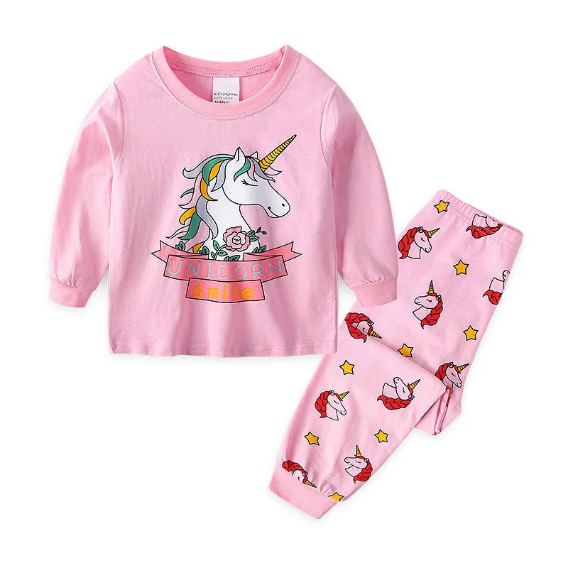thumbnail image 1 of Ropa de dormir de algodón con estampado de unicornio para niña, conjunto de 2 piezas de manga larga con dibujos animados de Disney, informal, primavera y otoño, 1 of 5