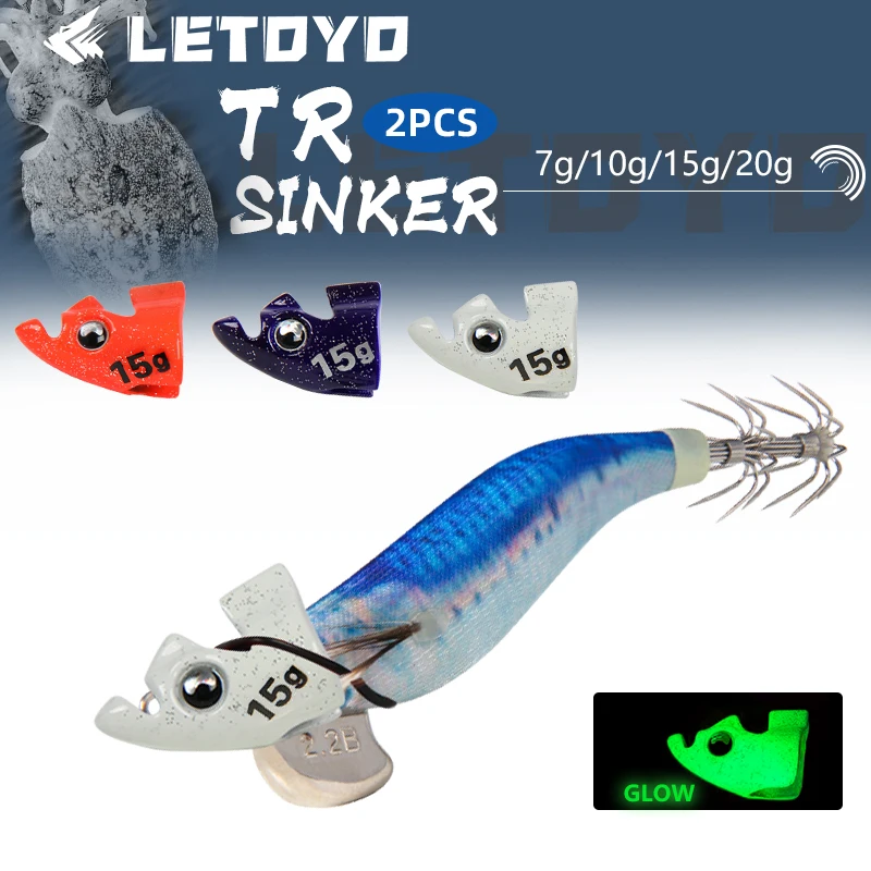 LETOYO 2PCS Luminous Squid Lures with Sinker Weights