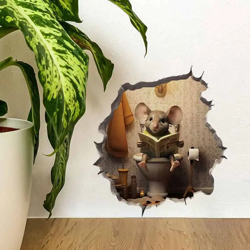 M420 Cartoon Mouse Hole Wall Stickers – Cute Animal Decals for Bedroom, Bathroom, or Home Decor 5