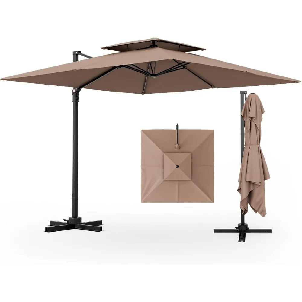 Cantilever Patio Umbrella, Outdoor Square Offset Umbrella with 360° Rotation, Double Top Heavy Duty Patio Hangin 2
