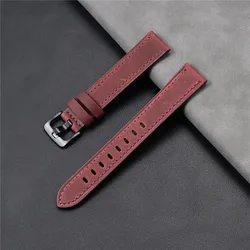 Vintage Crazy Horse Genuine Leather Watch Band - Oil Waxed Cowhide Strap Accessory - 22mm (Dark red)