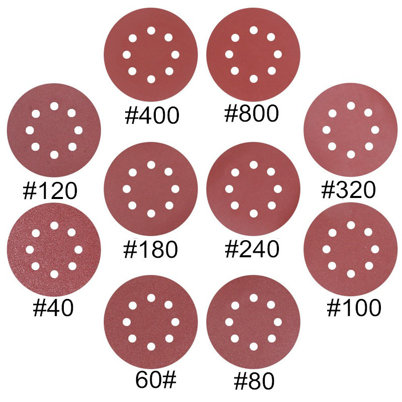 10pcs 5Inch 125mm Round Sandpaper Eight Hole Disk Sand Sheets Grit 40-2000 Hook and Loop Sanding Disc Polish