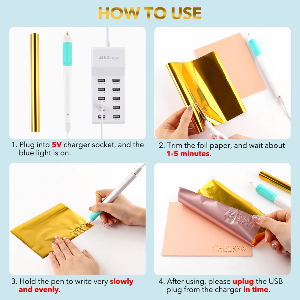 0.8mm USB Heat-resistant Grip Hot Foil Quill Pen For Paper Leather