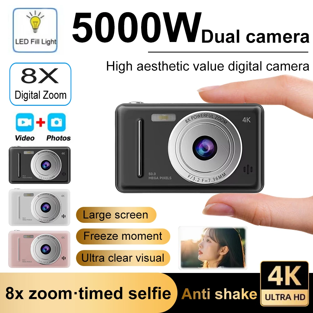 4k Digital Camera IPS HD 50MP CCD Camera 2.4" Autofocus Vlogging Student Camcorder 8X Dual Cam and LED Flash Video Photo Filming - 2