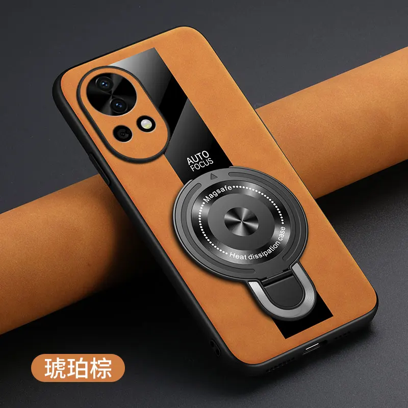 Luxury Magnetic Ring Holder Case - Premium Shockproof Cover with Plexiglass, PU Silicone, and Sheepskin Leather Elements
