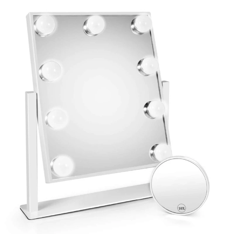 Vanity Makeup Mirror with Lights 9 Dimmable Bulbs for Dressing Bedroom 3 Color Lighting Modes Detachable 15x Magnification