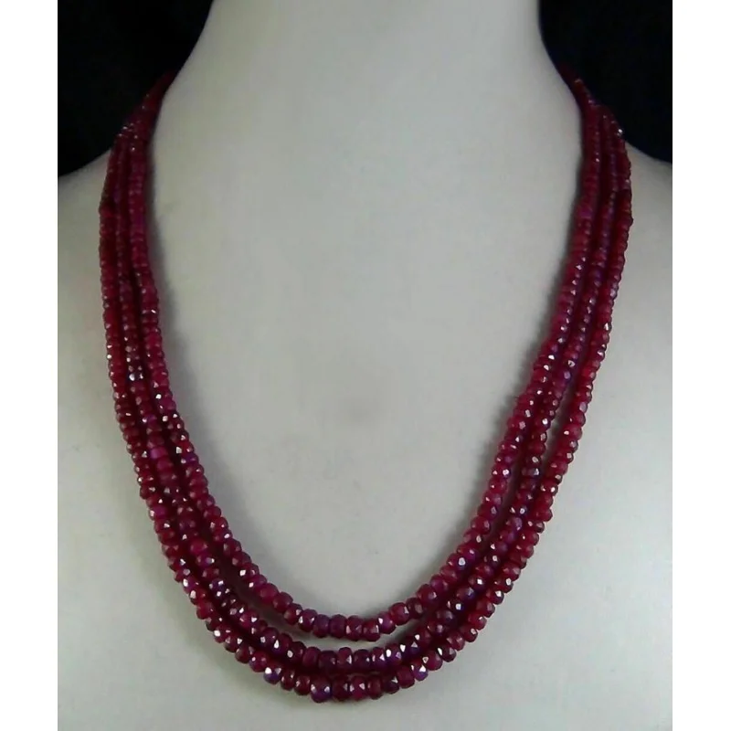 

AAA Natural 2x4mm NATURAL RUBY FACETED BEADS NECKLACE 3 STRAND 17-19inch