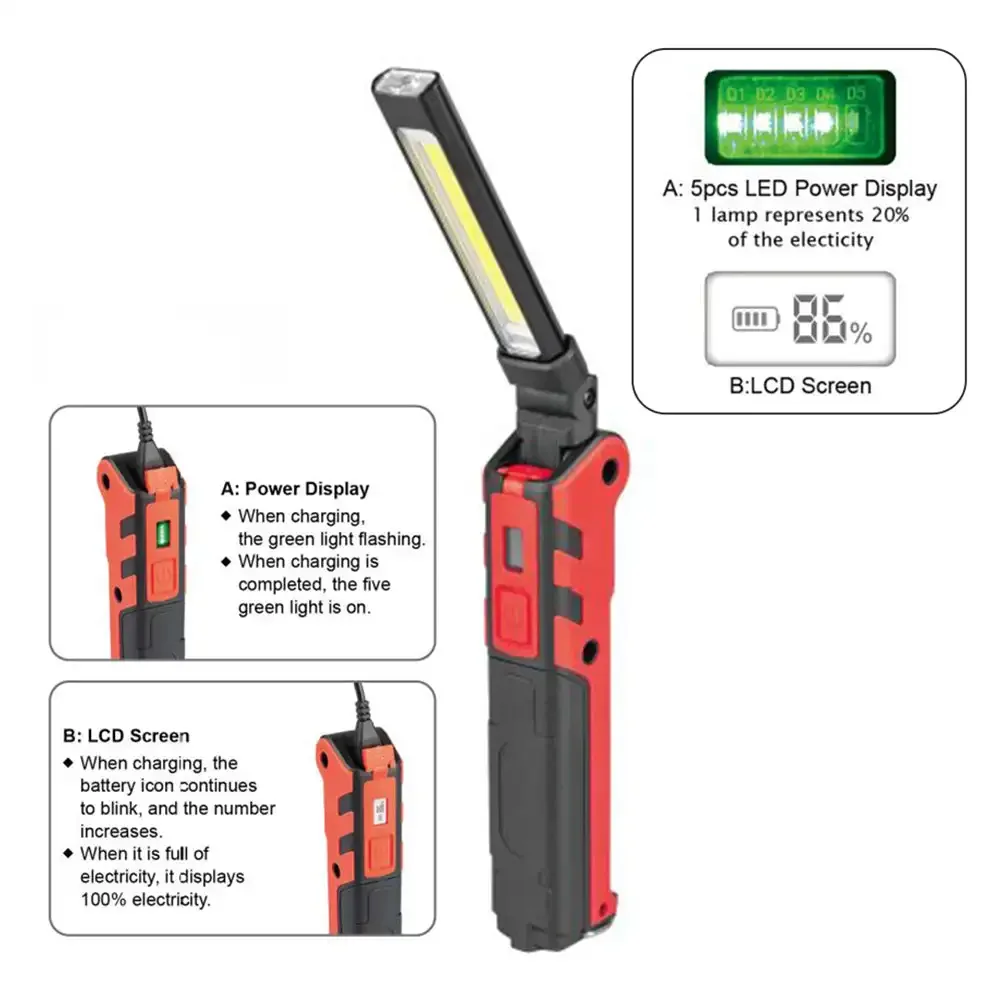 Car Repair COB LED Work Light Dimmable USB Rechargeable LED Flashlight Inspection Lamp Magnetic Hook Power Bank Torch led flashlight led lights led work light work light