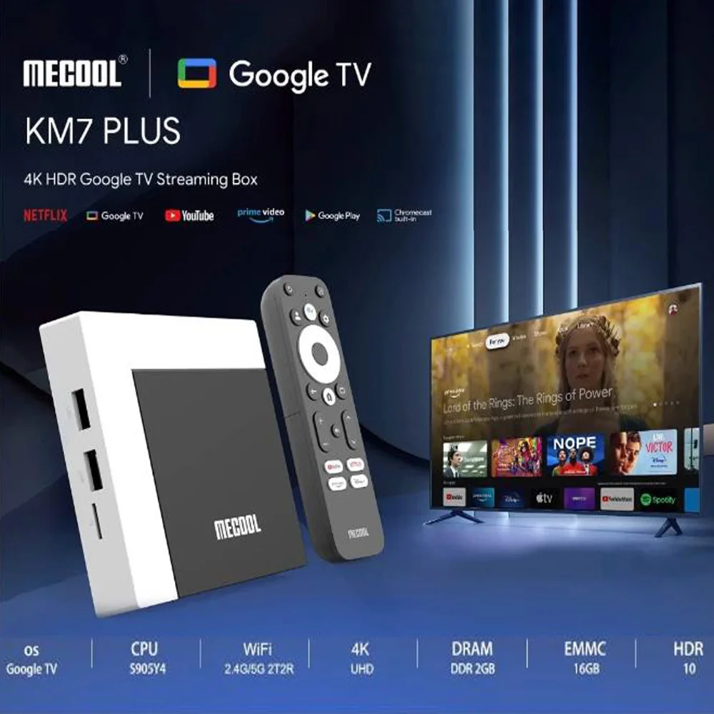 [Genuine] Mecool Km7 Plus Tv Box Android11 Amlogic S905Y4 16Gb Netflix Google Certified Atv Av1 1080P 4K 60Pfs Miglior Lettore Multimediale
