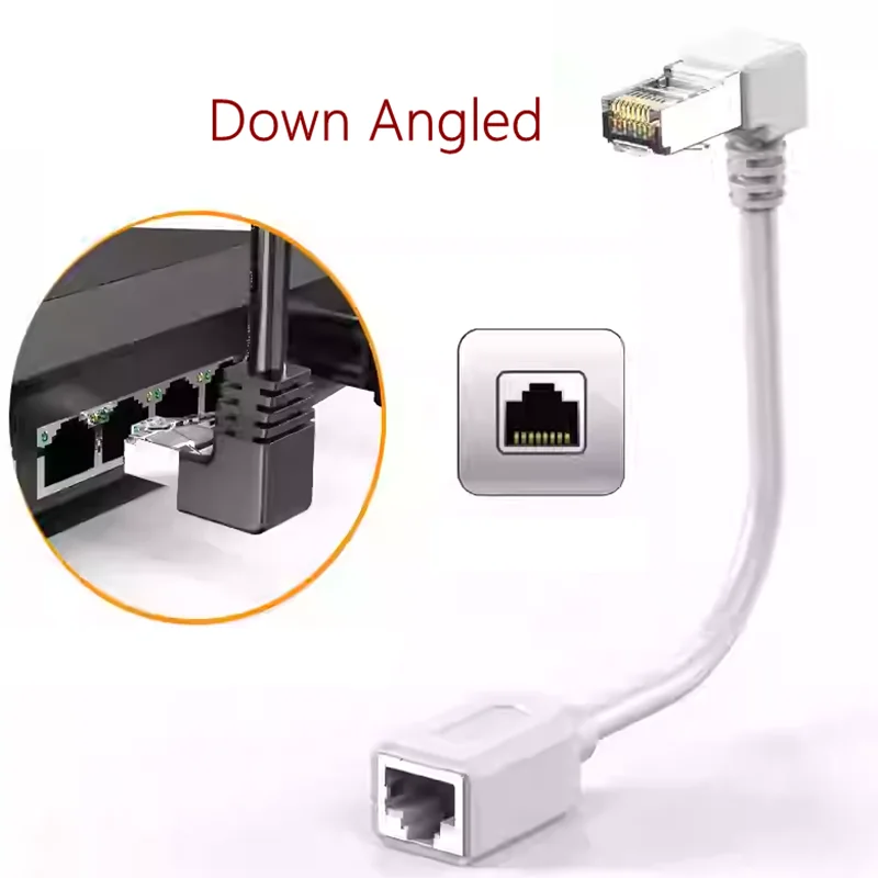 Ethernet Cable 90 Degree Ethernet LAN Cat6 RJ45 Male to Female Extension for PC Laptop Router Modem