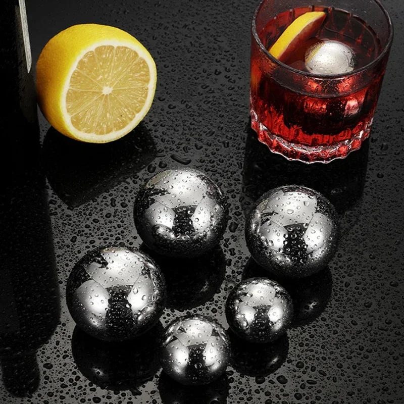 Large Whiskey Stones Round Stainless Steel Ice Ball Reusable Drink Cooler for Beer Wine Coffee Food Grade Bar Accessories 2pcs