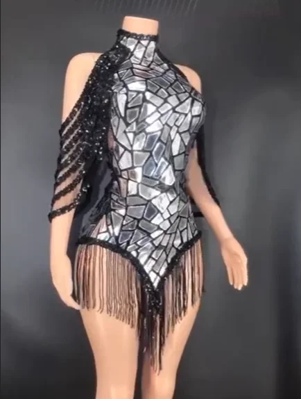 

Sparkly Sequins Leotard Top Sexy Dance Fringes Bodysuit Costume Show Outfit Singer Stage Wear