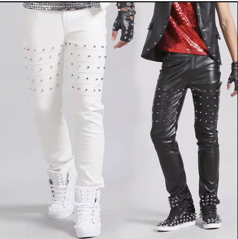 

Nightclub Men's Winter Singer Personalized Leather Pants Rock Motorcycle Stage Costume