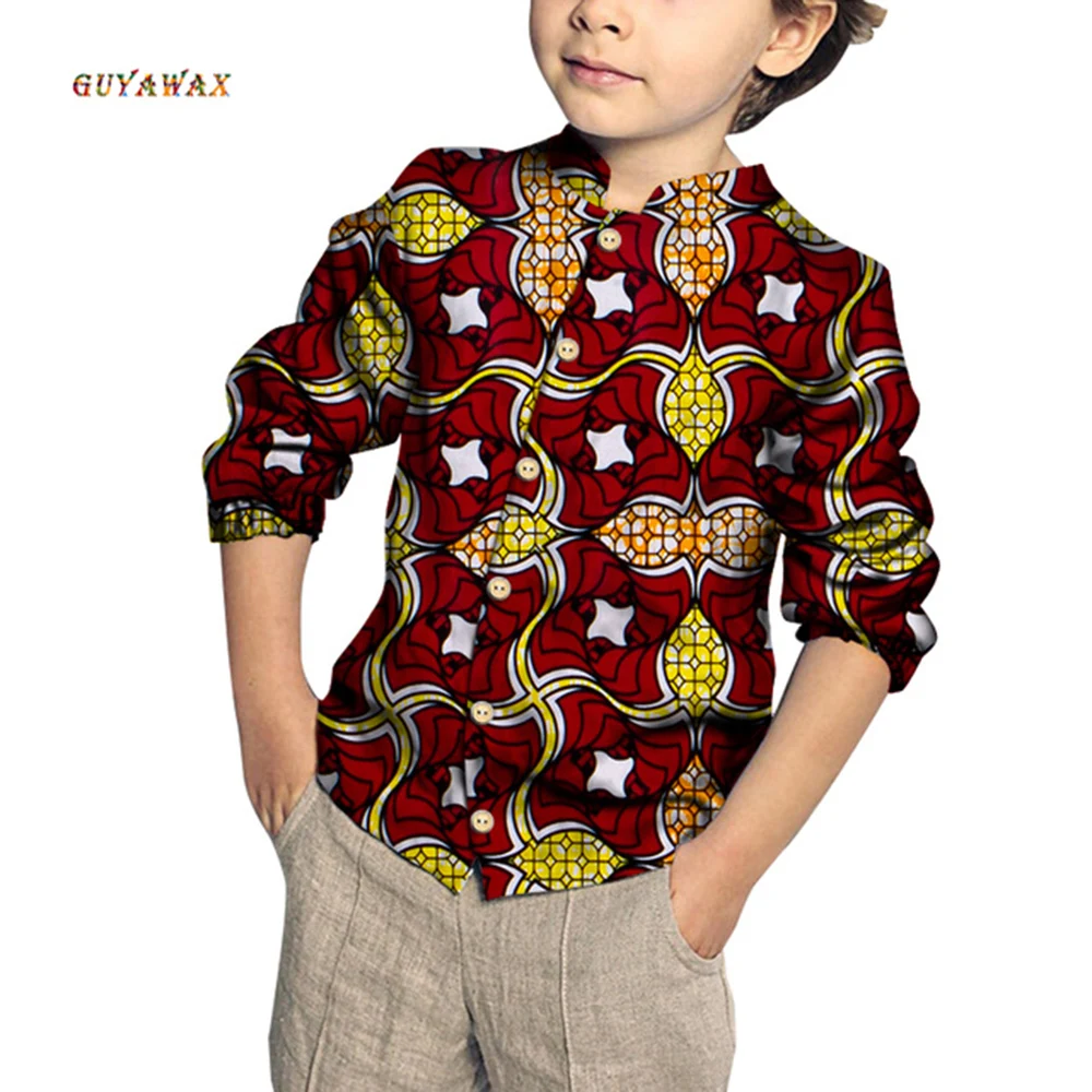 

Модные новые топы для мальчиков базин богатый африканский восковой принт Лоскутная хлопковая рубашка для мальчиков детская одежда для мальчиков Африканский