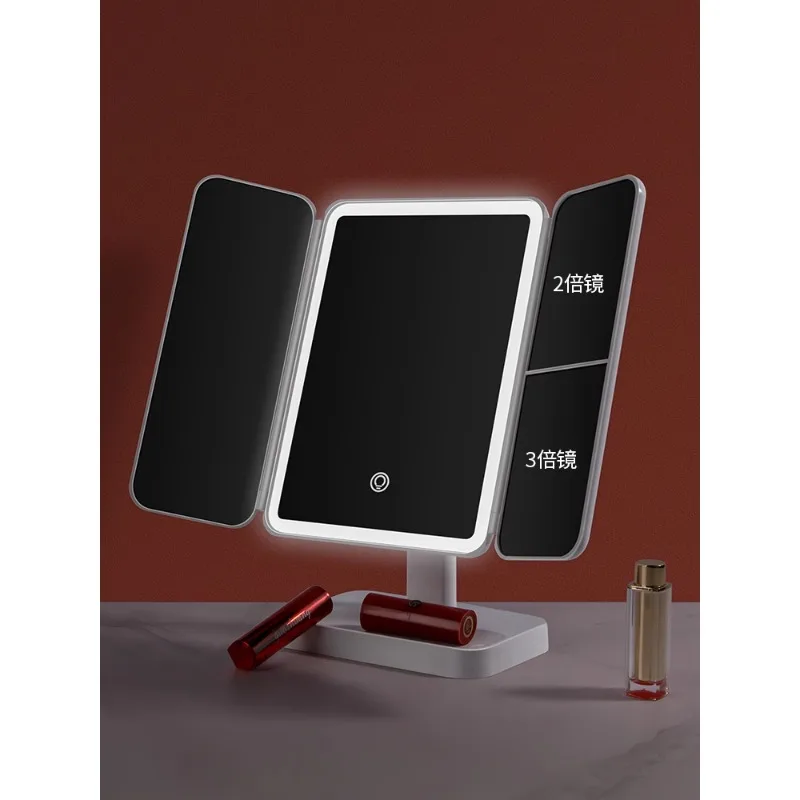 

Wooden Ding Ding makeup mirror desktop LED light, shell mirror with light, intelligent fill light, makeup, and beauty folding de