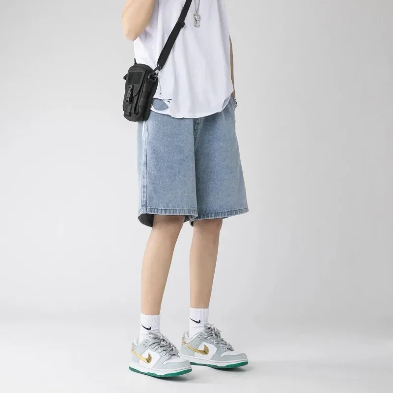 Wide Baggy Denim Shorts Men Summer Thin Solid Color Casual Loose Knee-length Pants Male Jeans Shorts Streetwear 2