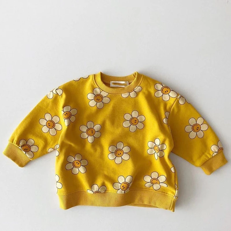 

Kids Baby Girl Pullover Sweatshirt Spring Autumn Flower Print Tops Cotton Toddler Boys Clothes