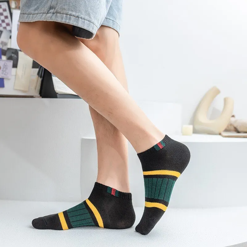Boat socks 5 pairs mens casual simple sweat absorbing breathable vertical bar parallel bars movement tube