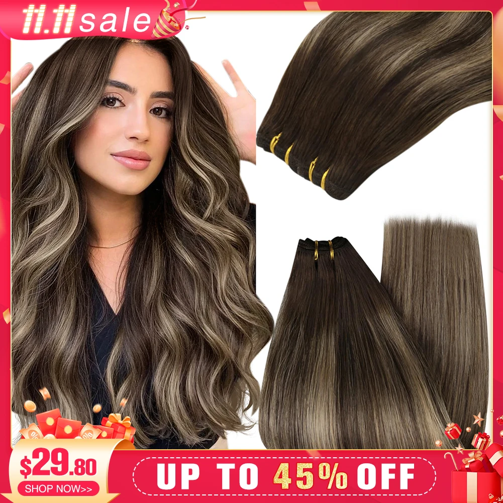 Human Hair Extensions YoungSee Sew in Hair Extensions Balayage Hair Weft Extensions Human Pure Sew in 14-24inch 100G
