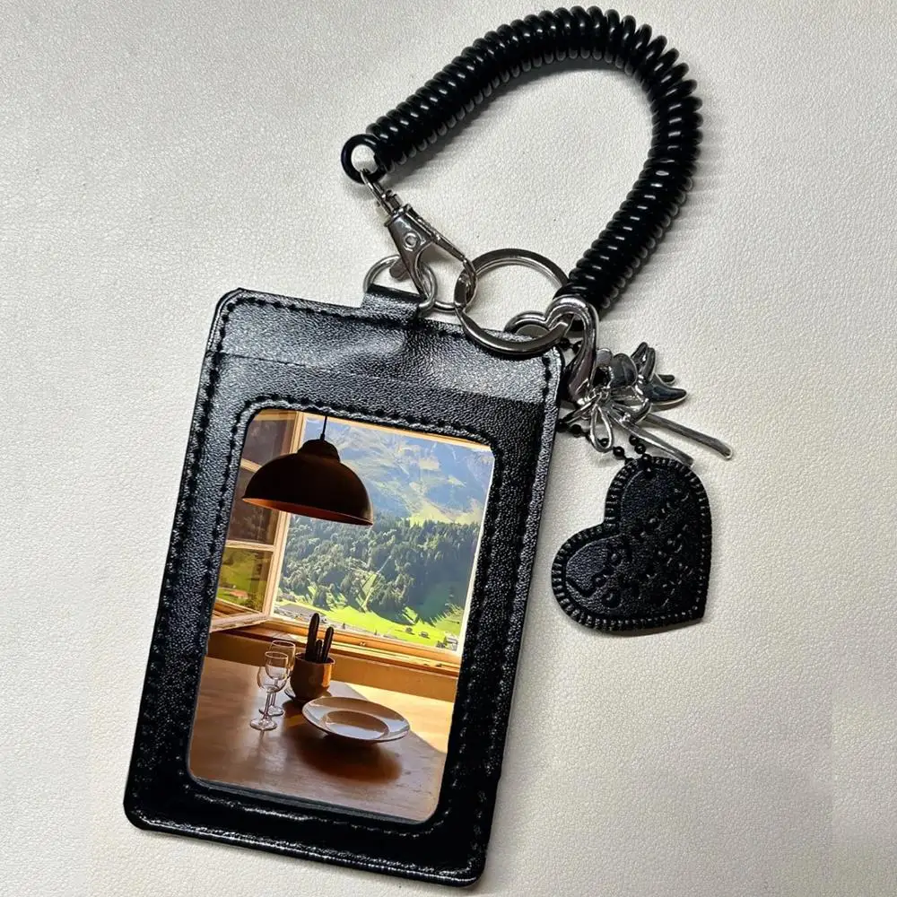 Black Leather Card Holder Student Campus Card Holder Bowknot Bag Pendant Keychain DIY INS Korean Version Cute Photocard Card Holder Credit Card Holder Photo Card Holder