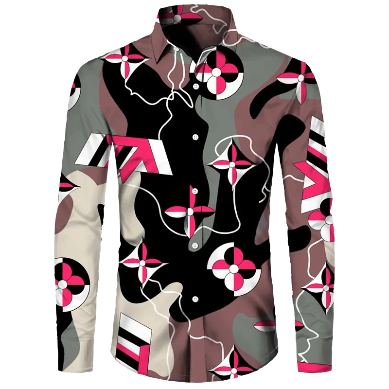 thumbnail image 1 of Camisa de primavera y otoño más nueva para hombre, camiseta de manga larga con estampado 3D de camuflaje, camisa informal con cuello vuelto y botones, camiseta para hombre y mujer, 1 of 5