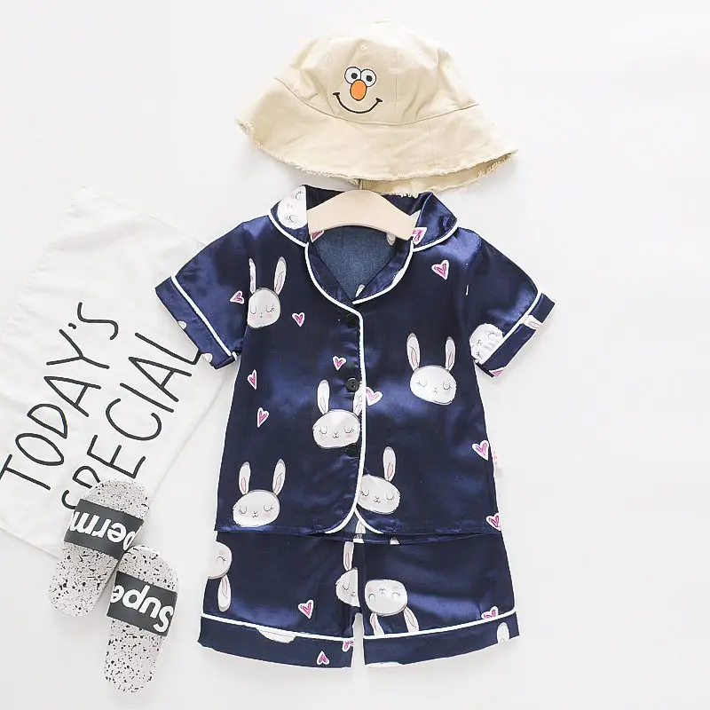1-4Y Summer Silk Baby Toddler Clothing Sets Short Sleeve Kids Pajamas Baby Clothes for Girls Boy Sleepwear Set Toddler Clothes newborn clothes set