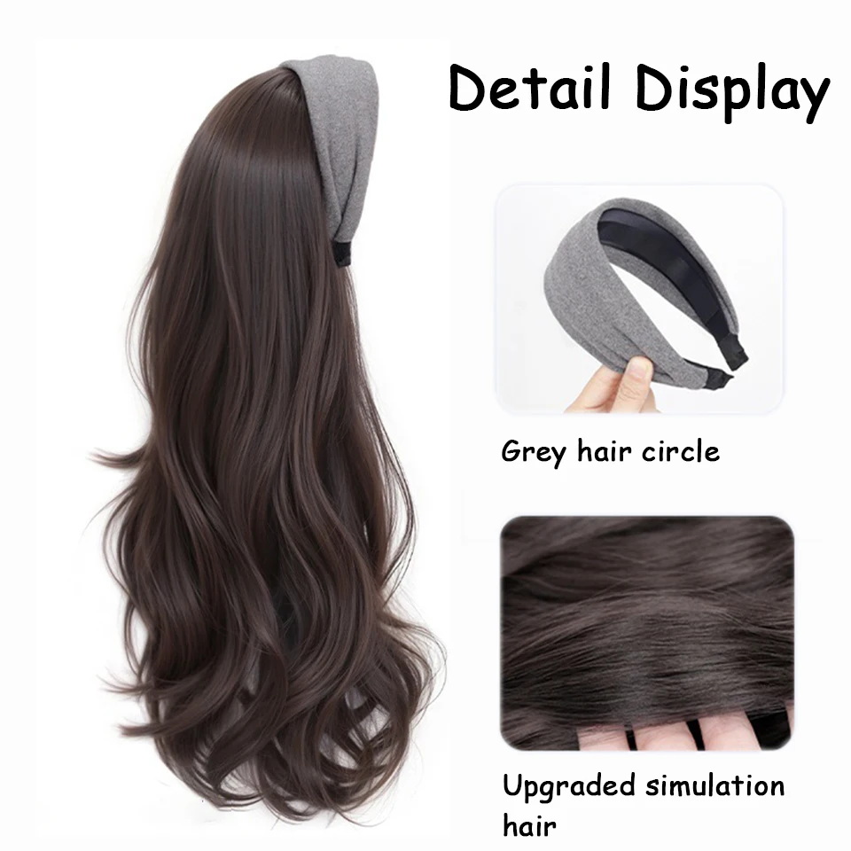 Synthetic Women Elegant Grey Casual Warm Hairbands Turban Bandana Fashion Hair Accessorie wig Headband curly wave wig