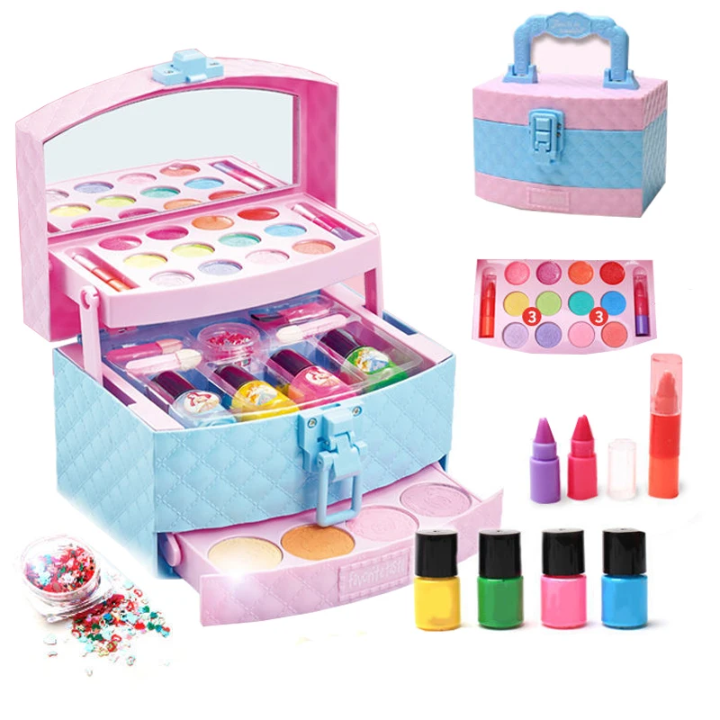 

Kids Pretend Play Make Up Toys For Girl Simulation Makeup Set Lipstick Nail Polish Cosmetic Bag Non-toxic Play House Toys Gift