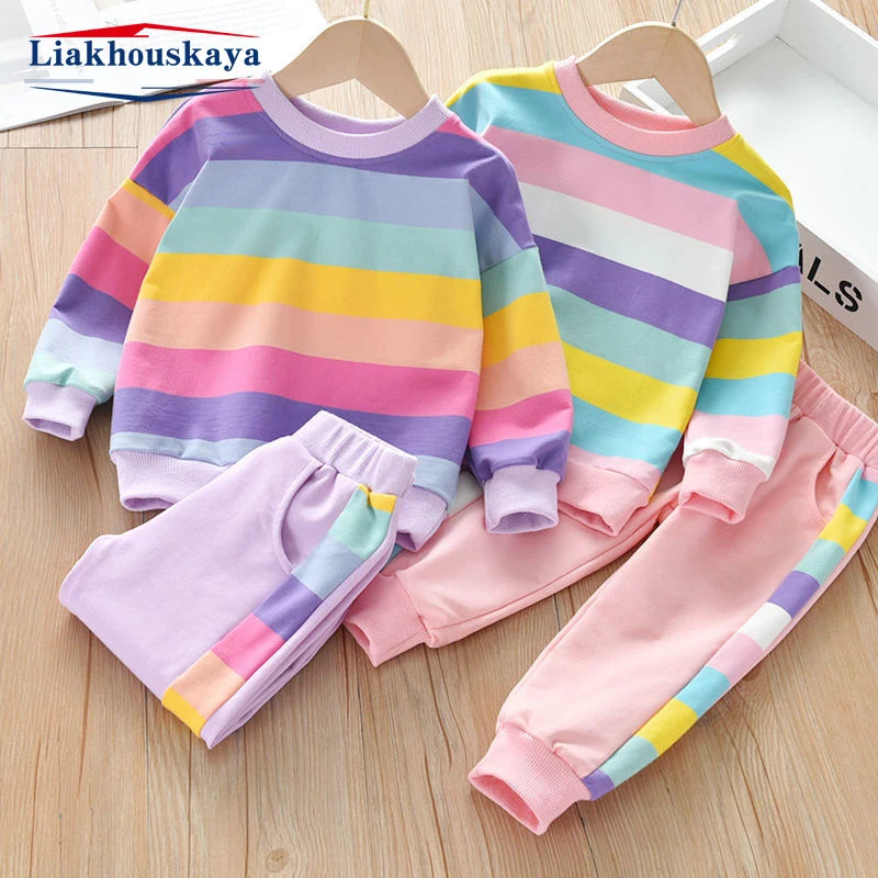 

100-150cm Baby Girls Clothing Set Spring Autumn Children Tops And Pants 2pcs Outfits Kids Tracksuits Teenage Costume Suit