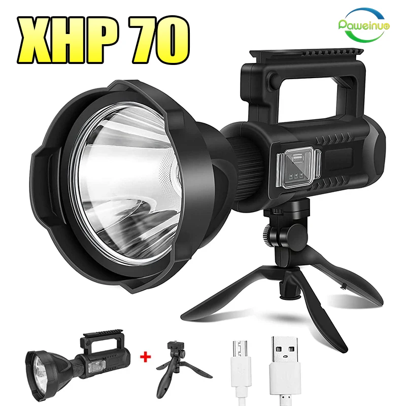 High Power LED Flashlights With USB Type-c USB Rechargeable LED Lantern Searching Light For Outdoor Fishing 4 Modes Waterproof