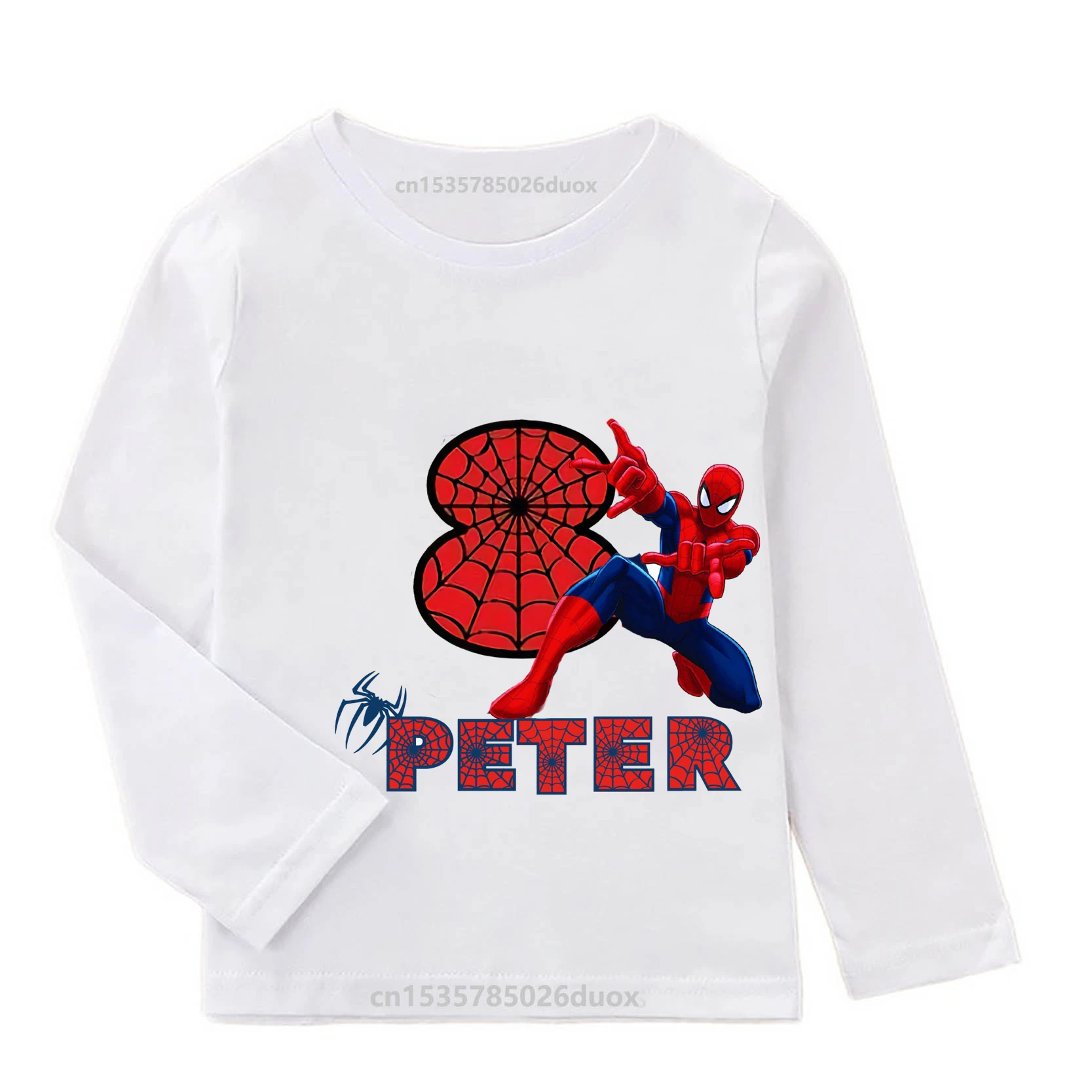 New Spring Autumn MARVEL Spiderman Birthday Boy Long Sleeve T-Shirt 3 4 5 6 7 8 9 Spiderman Customized Name Birthday Kid Clothes 5