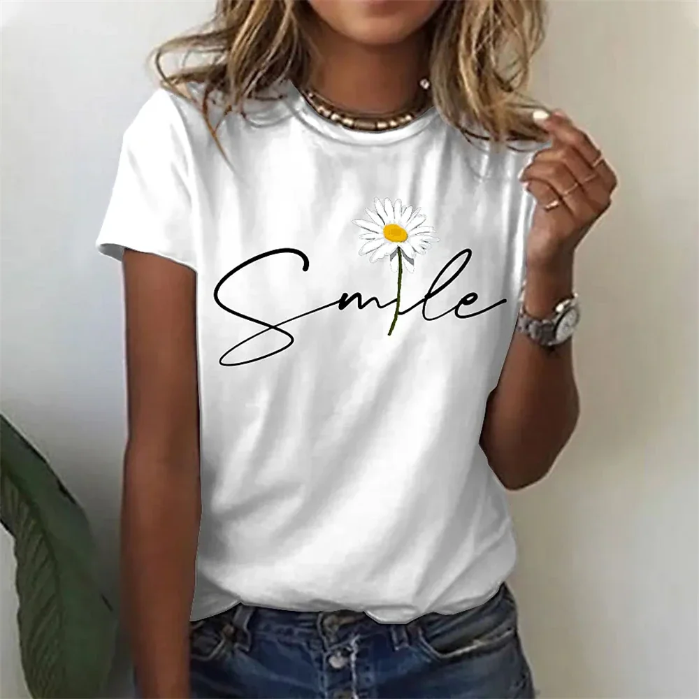

Fun Flower Pattern Women's T-shirt 3D Printed With Love Print Round neck Short Sleeve Top Summer Fashion Casual Women's Clothing