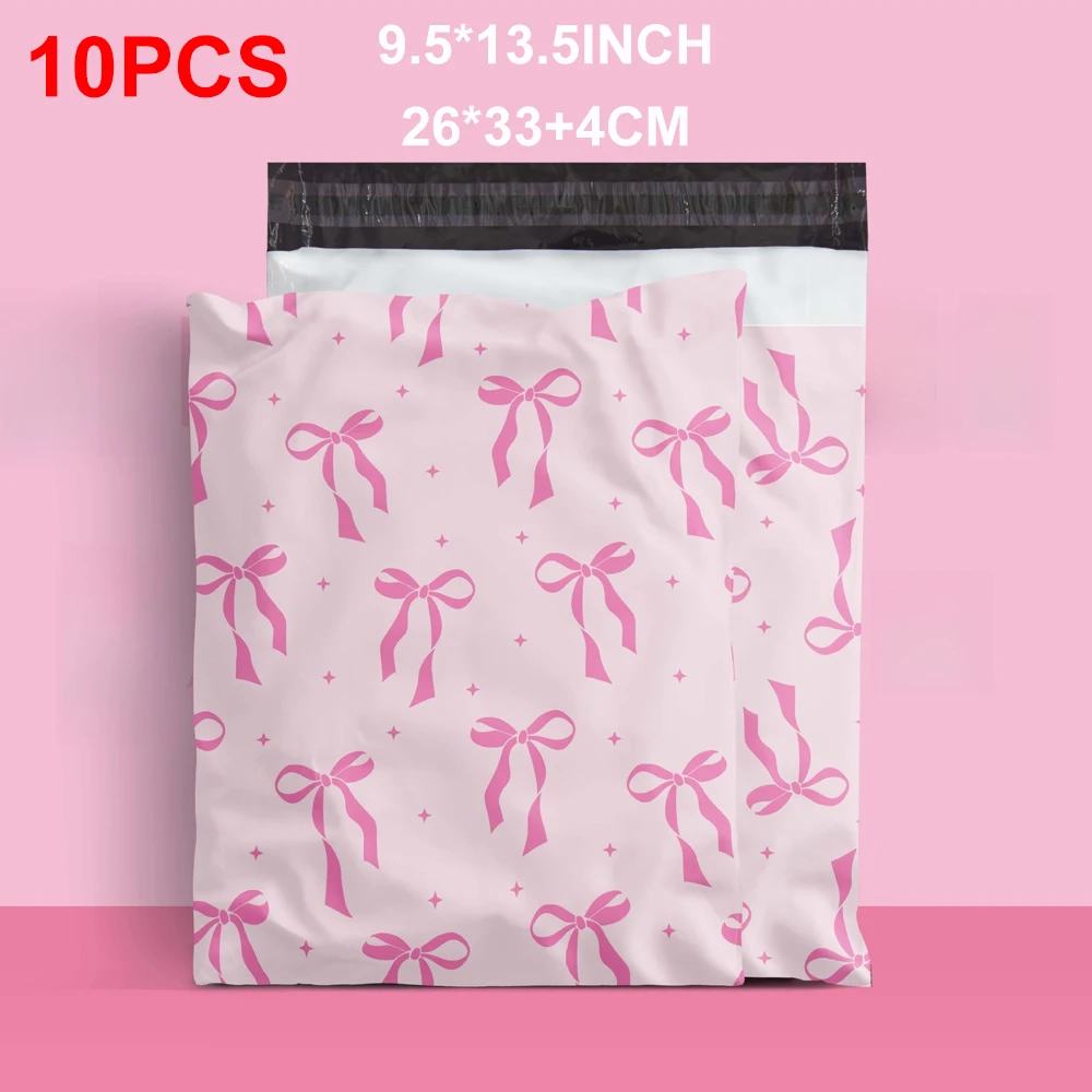 10/100 Pezzi Buste Postali Rosa con Fiocco 9.5x13.5 Pollici, Impermeabili, Autosigillanti, per Spedizioni, Sacchetti Carini Coquette per Imballaggio Aziendale