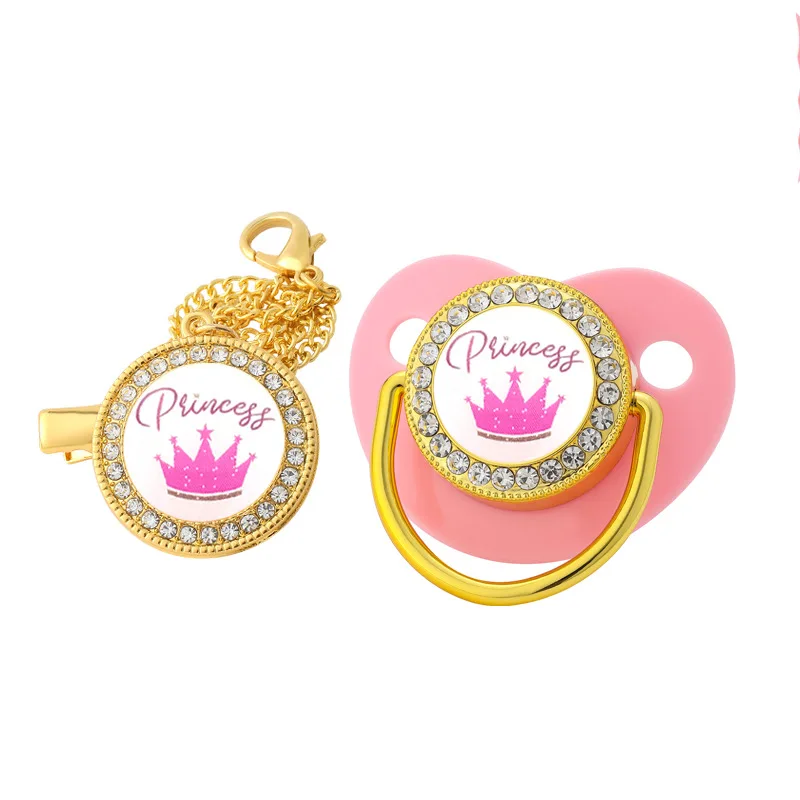 Luxury Baby Pacifier Clips Crown Princess Prince Pacifiers Holder Silicone Infant Nipple Teether Bpa Free Newborn Shower Gifts 3