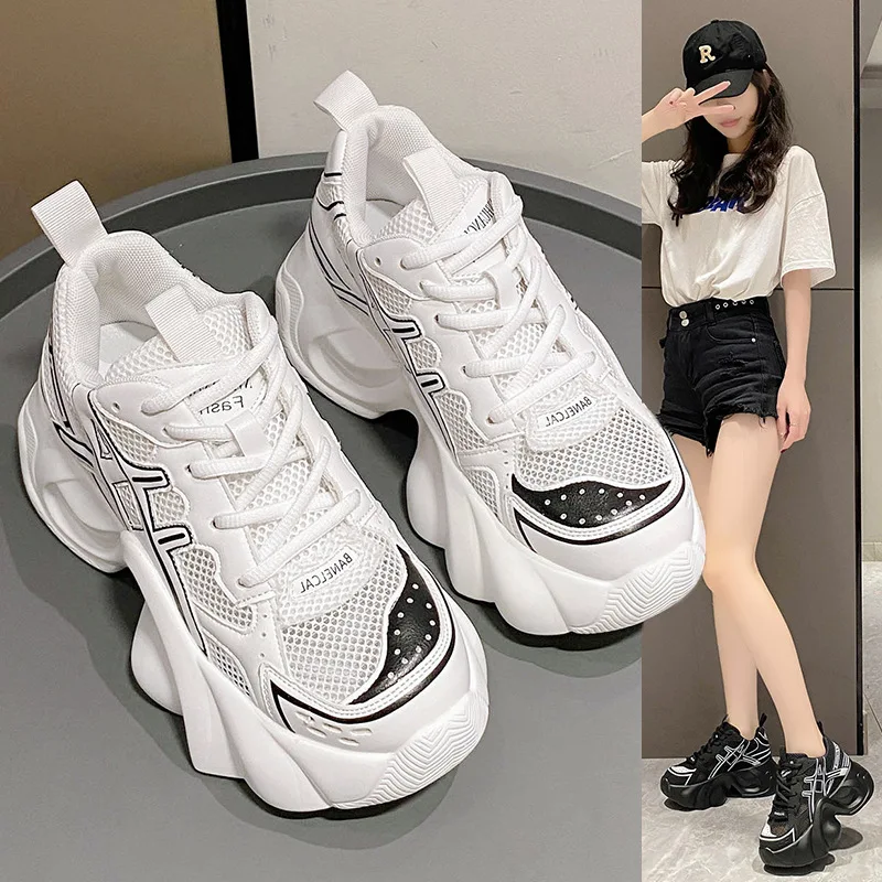 CINESSD Women Platform Shoes 2023 Designer Chunky Sneakers For Woman Outdoor 8CM Causal Shoe Spring Female Ladies Footwear Gift