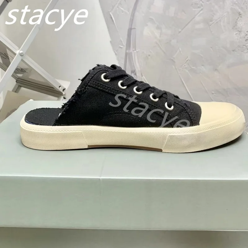 

2024 New Graffiti White Shoes Canvas Lovers Shoes Summer Breathable Sneakers Half Slippers Old Dirty Cloth Shoes